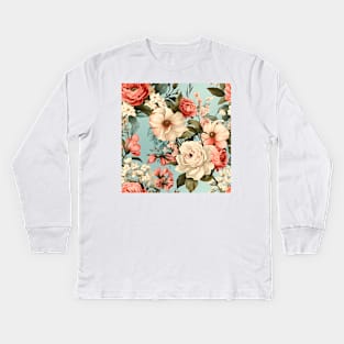 Shabby Chic Flowers Pattern 25 Kids Long Sleeve T-Shirt